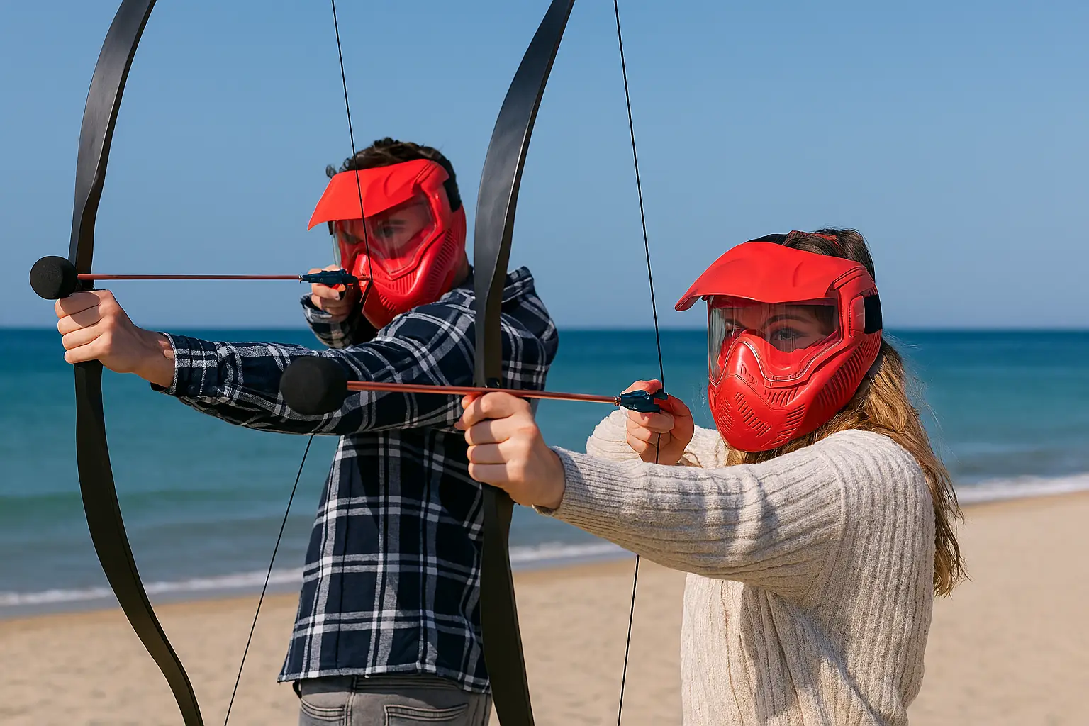 tijdens een spannend potje arrow combat mikken twee deelnemers hun pijlen